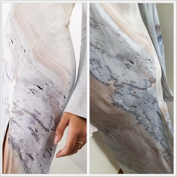 NWT ASOS EDITION Bias Cut Maxi Dress in Cream and Blue Scenic Print sz 6 - Picture 3 of 14